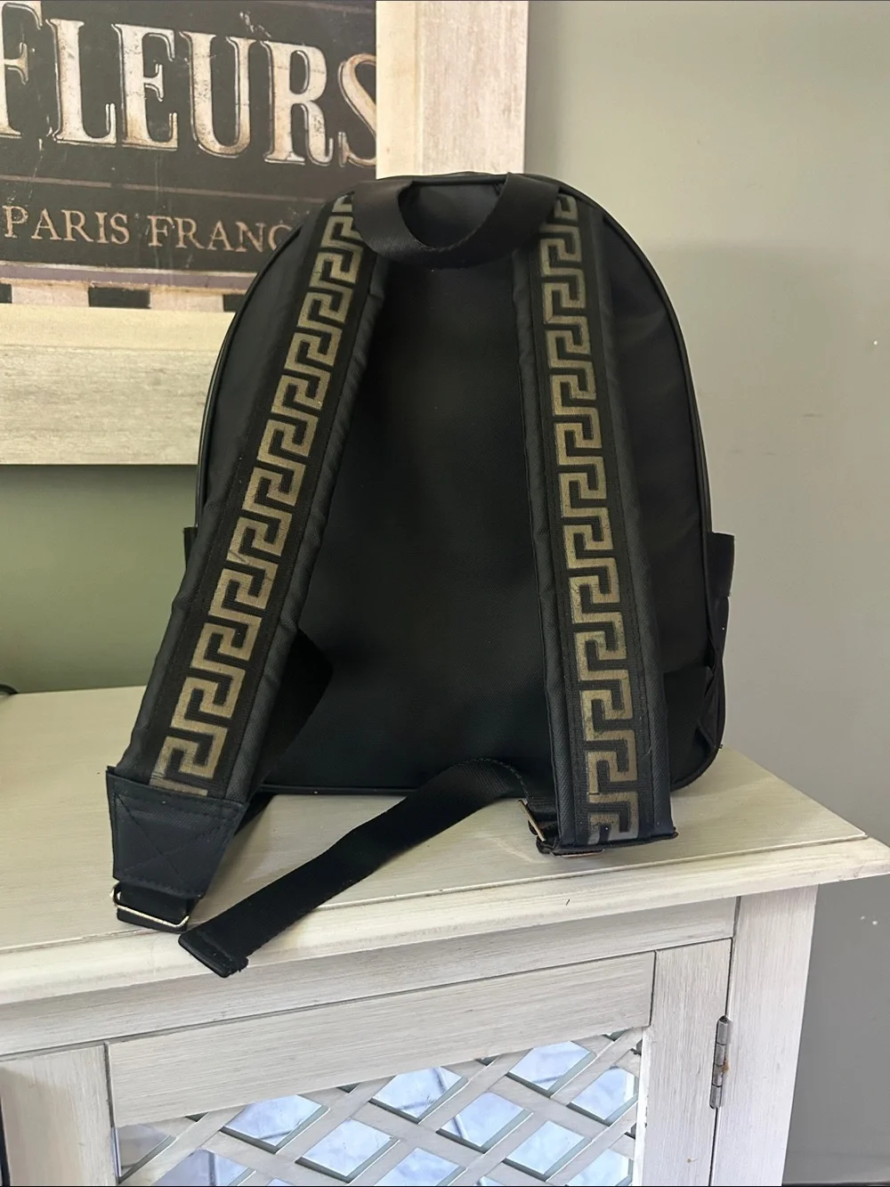 Versace Black Nylon Backpack with Gold Zippers